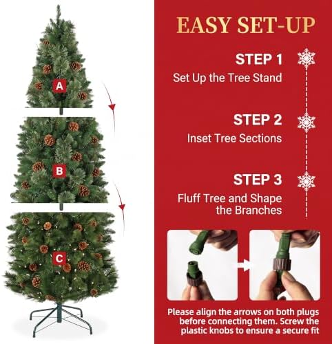 6ft Pre-Lit Slim Christmas Tree,150 Warm White & Multi-Color Lights