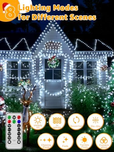 BrightChristmas 600 LED 196 FT Christmas Lights, Waterproof String Lights with Remote and Timer, Christmas Tree Lights with 8 Modes Dimmable, Fairy Lights for Holiday Decor (Cool White)