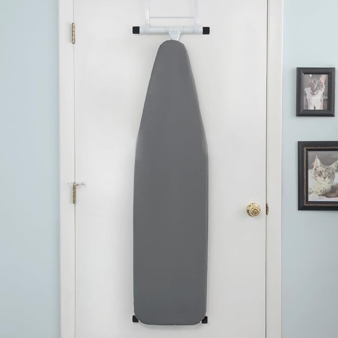 Full Size Ironing Board with Cover & Pad – USA-Made with Enhanced Grip Feet for Extra Stability – Adjustable Steel T-Legs 35" High – Perforated Top – Durable Iron Board for Home, Laundry Room, Grey