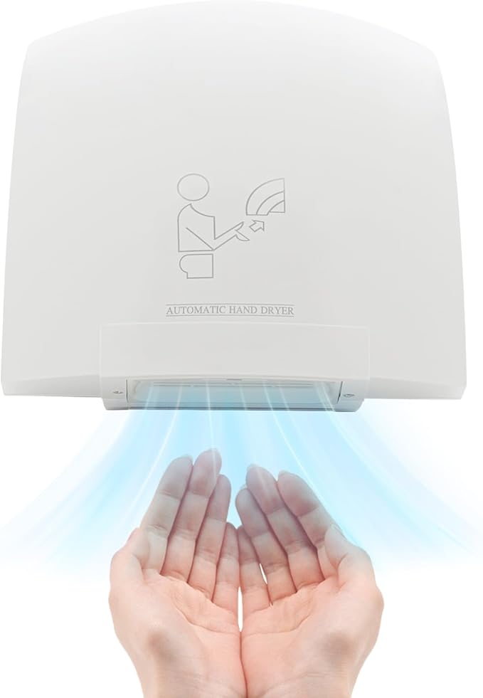 Commercial Hand Dryer White 1200W High Speed Wall Mount Automatic Electric Hand Dryer Commercial Compact Air Hand Dryer with Plug and Adjustable Temperature for Bathrooms Commercial and Household