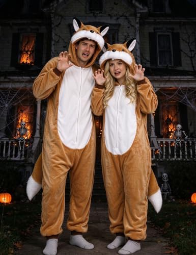 vavalad Onesie Adult Costume,Flannel Animal One Piece Pajama for Halloween Cosplay Couple Friends Gift