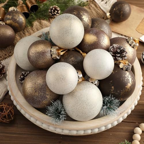 Yunlly 18 Pcs Neutral Christmas Ball Ornaments, Textured Xmas Tree Decor