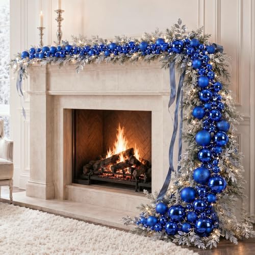 Sosation 29.5Ft Christmas Ball Ornament Garland, Blue, Glossy Matte Glitter