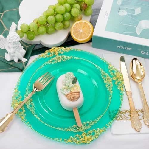 Hioasis 175 Pcs Clear Green Plates for Party