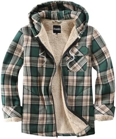 Elesuit Men's Full Zip Fleece Flannel Jacket Shirt Plaid Cotton Hoodie Coat