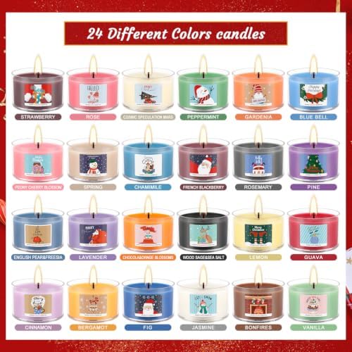 24 Days of Christmas Countdown Alex Transparent Candles, Festive Scented Soy Wax Gift Set, Holiday Aromatherapy Candles for Women, Christmas Decor