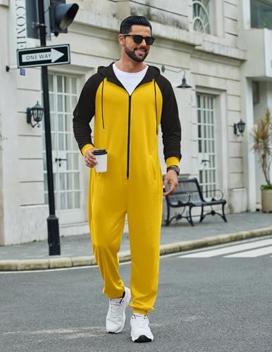 COOFANDY Mens Jumpsuit Onesie Hooded Full Zip One Piece Jogging Tracksuit