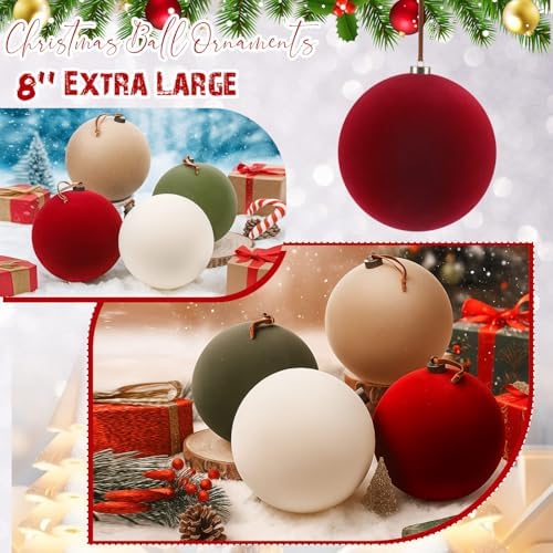 Weysat 4 Pcs 8 Inch Giant Velvet Christmas Ball Ornaments, Earth Tones Mix