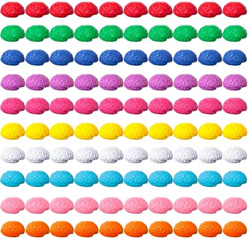 Skylety 100 Pcs Brain Balls Bulk Halloween Funny Toy Mini, 10 Colors