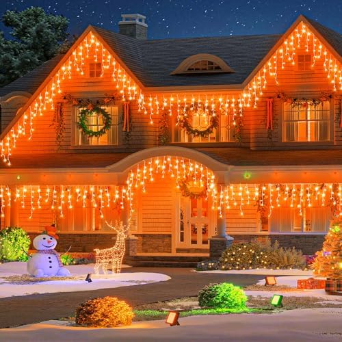 Icicle Lights for outside 33FT 400 LED Orange Halloween Lights Outdoor