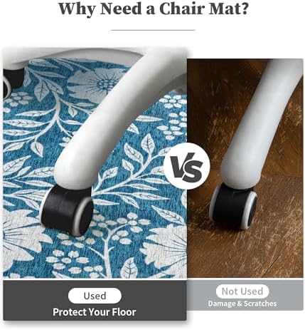 chakme Office Chair Mat for Hardwood Floor, 60"x45" Easy Glide Computer Desk Mat Protector for Rolling Chair Under Desk Rug Nonslip Backing, Machine Wash, (Blue Flowers)