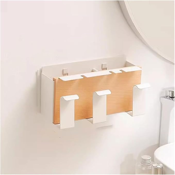 Toothbrush Rack Aviation Aluminum Wall-Mounted Toothbrush Holder Solid Wood Hanging Toothpaste Holder Bathroom Multi-Function Storage Box Bathroom Toothbrush Holder(L22.5cm)