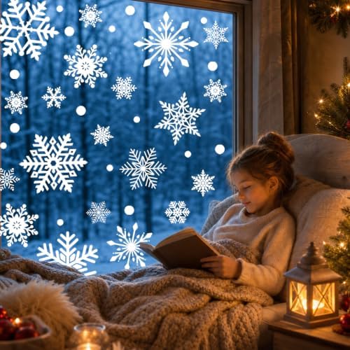 216pcs Christmas Window Clings Decorations Snowflakes Stickers Winter Decor
