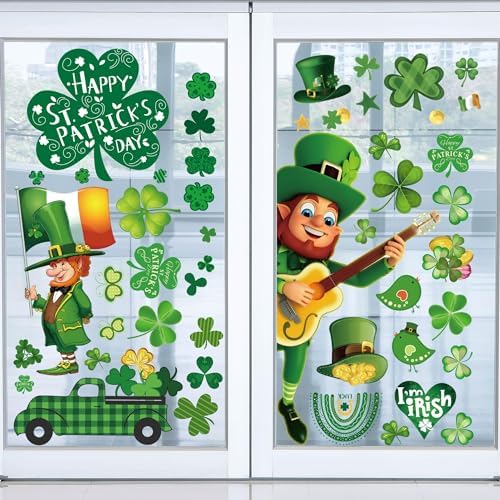 st Patricks Day Decorations Window clings 10 Sheet for Glass Windows Shamrock Window clings Stickers