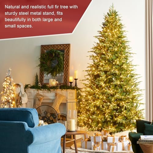 Glitzhome 9ft Prelit Artificial Christmas Tree, Green Full Christmas Tree Majestic Evergreen Fir with 2450 Warm White/Multi-Color Chasing and Twinkling Lights, 9 Function w/Foot Pedal&Remote Control