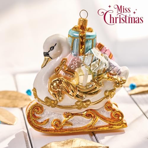 Miss Christmas 2026 Collection Gifts Galore Blown Glass Christmas Tree Ornament (Fairytale Swan Sleigh)