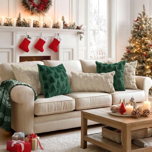 MIULEE Christmas Throw Pillow Covers Lumbar Beige Christmas Decorations Xmas Tree 12x24 Pillow Covers Soft Plush Faux Wool Pillowcases Holiday Festivals Winter Home Decor Sofa Couch Bed Porch