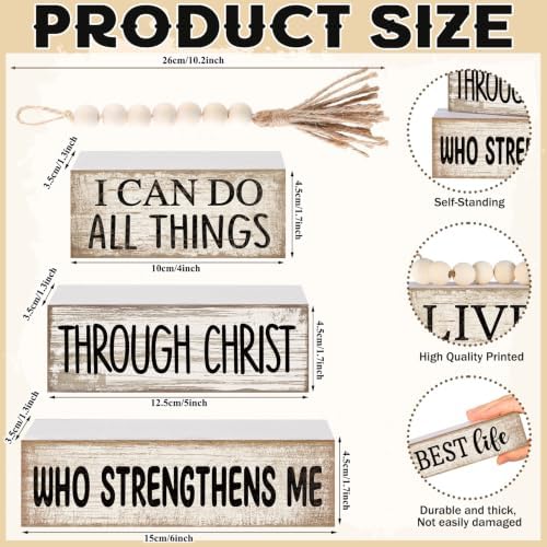 Lineshading 4 Pcs Christian Table Decor for Home, Scripture Wood Sign