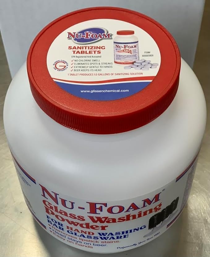Nu-Foam Glass Washing Powder - Detergent for Bar Glassware – Original Streak-Free Solution - Hand Washing Bar, Tavern, Brewery Supplies - Spotless Serving Glasses - Easy On Hands - 4 Lb Jar - 2 Pack