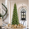 Glitzhome Prelit Pencil Artificial Christmas Tree, 11ft Slim Christmas Tree with 800 Warm White & Multi-Color LED Lights, Chicago Evergreen Spruce with 3,637 PE&PVC Tips, Easy Setup,Sturdy Metal Stand