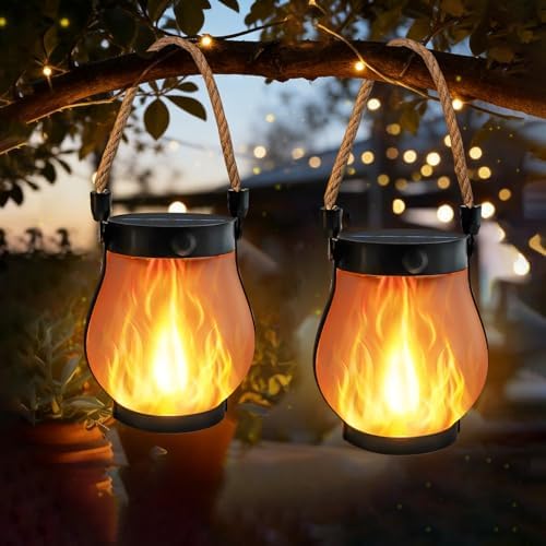 2 Pack Gen2 Solar Lanterns Outdoor Waterproof Halloween Solar Lights Flame