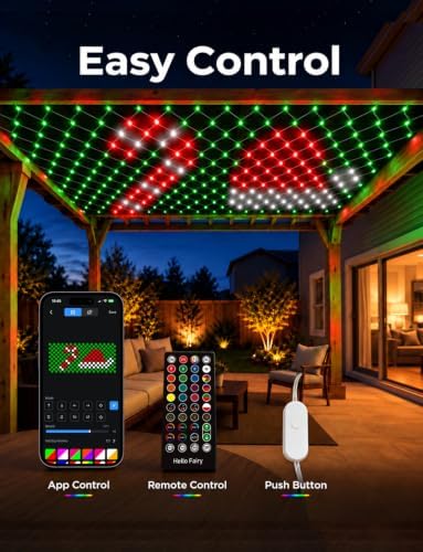 Christmas Net Lights Outdoor 10 x 10 ft, DIY 225 RGB LEDs, App & Remote Control, Music Sync Timer for Patio, Pergolas, Wedding Christmas Trees, Bushes, Garden, Outdoor Decoration
