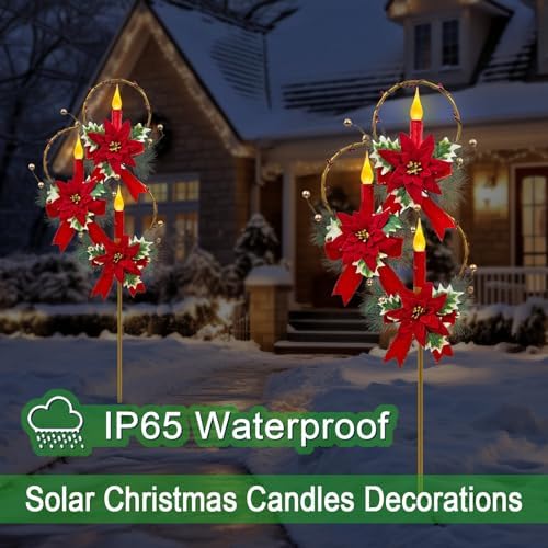 Outdoor Solar Christmas Decorations,LED Red Candle Holiday Garden Stakes