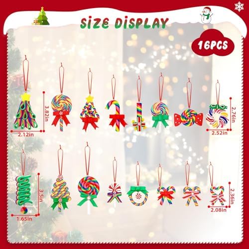AUGSUN 16Pcs Christmas Lollipop Ornaments, Rainbow Colorful Mini Candy Cane