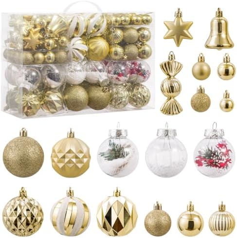 111 Pcs Gold & Clear Christmas Ball Ornaments, Shatterproof