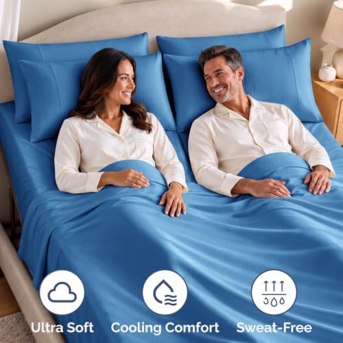 Flex Top Split Head King 4 Piece Sheet Set - Soft & Breathable - Royal Blue
