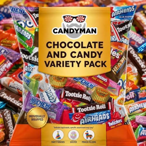 CANDYMAN (10 LB) Chocolate & Candy Bundle with Mixed Individually Wrapped Treats, Fun and Mini Sized Chocolate and Candy for Parties, Halloween, Ship with Ice