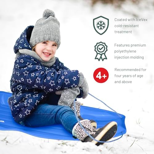 Slippery Racer Downhill Xtreme Flexible Adults and Kids Plastic Toboggan Snow Sled for up to 2 Riders with Pull Rope and Handles