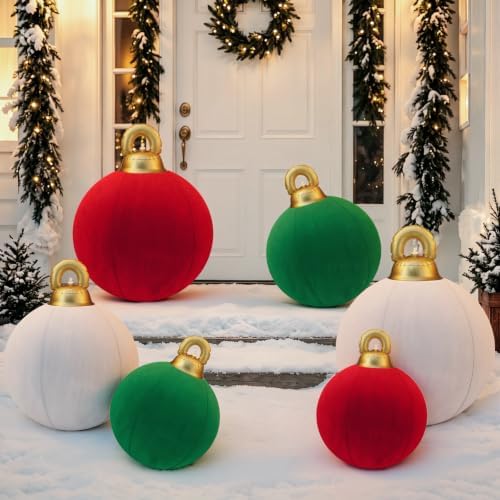 Jenaai 6 Pcs Giant Velvet Christmas Inflatable Ball Ornament 24" 20" 18"