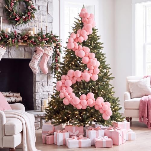 Thiccywoov 9 ft Velvet Christmas Ball Garland Ornament, Pink