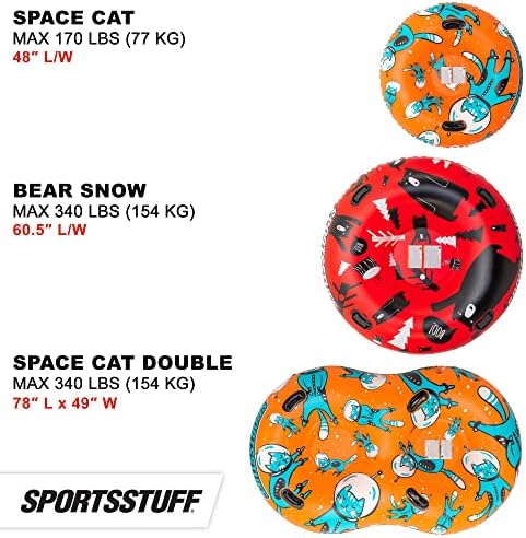 Sportsstuff Inflatable Snow Sled with Handles - 48" Single/78 Double - Snow Sleds for Kids - Multiple Sizes & Designs