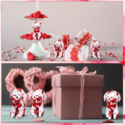 Haull 18 Pcs Valentine Heart Shaped Stuffed Animals Dogs Bulk Gifts 4" Mini Plushies Soft Small Cute Dogs Toys for Kids Adults Party Favors Home