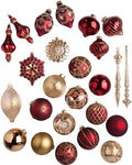 Balsam Hill Brilliant Bordeaux Bauble Christmas Ornaments Set - Glitter & Grandeur Vintage Style Tree Ornaments, 25 Pieces for Holiday Décor