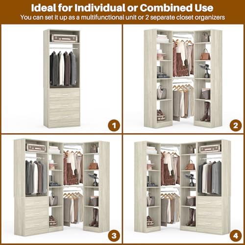 Besiost Corner Closet System with 3 Drawers, Corner Closet Organizer System