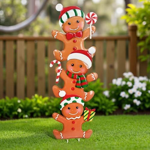 Cute Gingerbread Christmas Decor Outdoor, Metal Christmas Decor Garden Art
