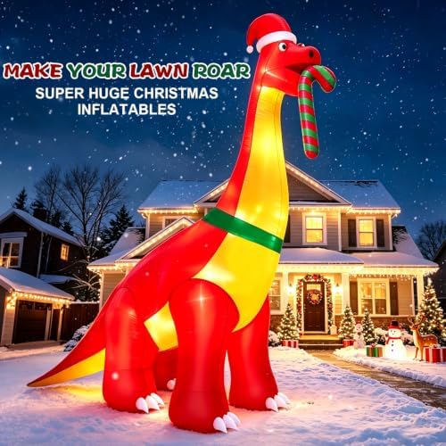 12 Ft Christmas Inflatables Dinosaur Outdoor Decorations, Giant Christmas Blow up,Built in LED Lights, Xmas Inflatable Decor Holiday Party Yard Garden Lawn