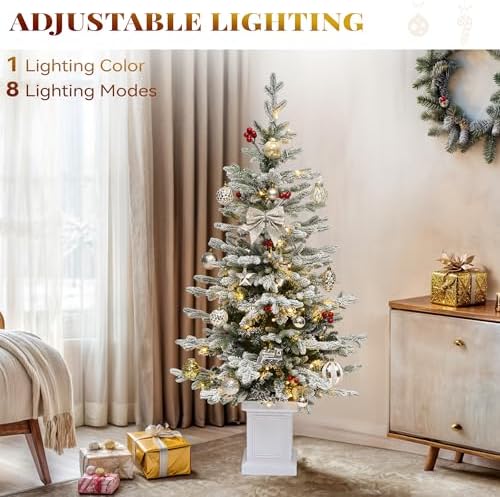 YITAHOME 4.5ft Prelit Potted Flocked Arctic Fir Pencil Tree