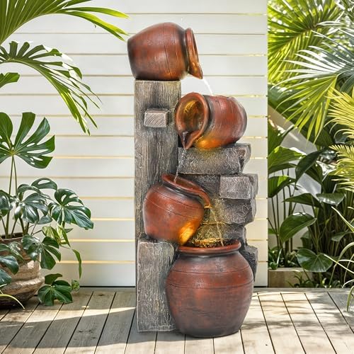 AUTODAYA 31.5" H Outdoor Water Fountain with LED Lights