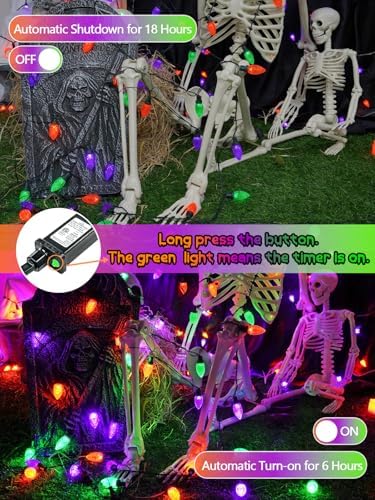 2 Pack C9 Halloween String Lights Plug in 66 FT 100 LED Orange Purple Green