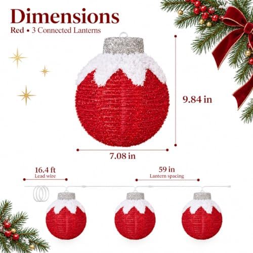 Christmas Light Balls Outdoor, Lighted Hanging Ornaments, Red