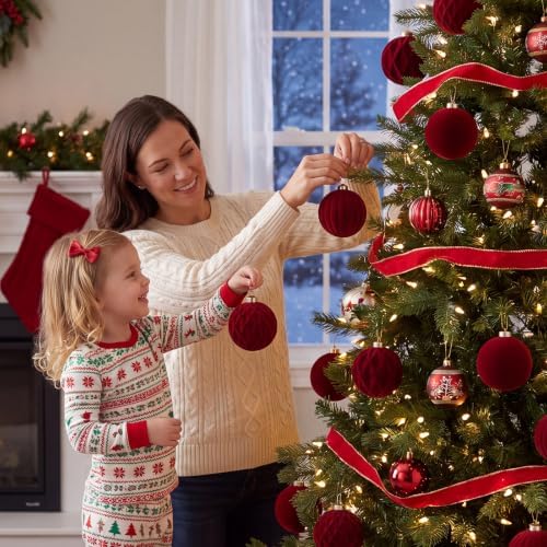 Christmas Ornaments Set Burgundy Velvet 2.36 in Decorative Balls