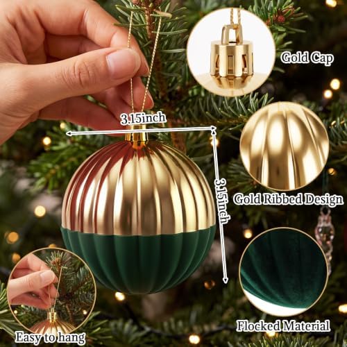 12PCS Green and Gold Velvet Christmas Balls Ornaments,One Style
