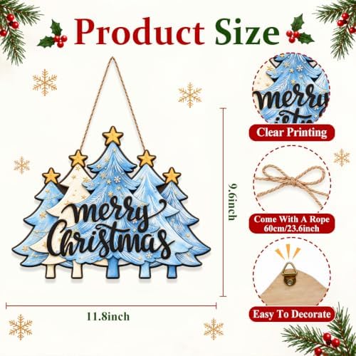 Christmas Decorations Blue White Christmas Tree Merry Christmas Wood Sign