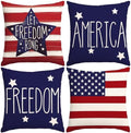 4th of July Pillow Covers 18x18 Inch,Set of 4 Patriotic Red White Blue Summer Outdoor Throw Pillow Covers,Independence Memorial Day USA Flag Linen Fourth of July Cushion Case for Sofa Couch Decor
