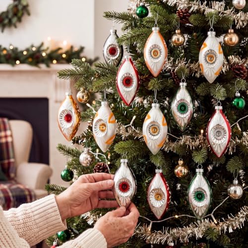 12 Pcs Vintage Glass Christmas Ornament Reflector Decor, Fresh