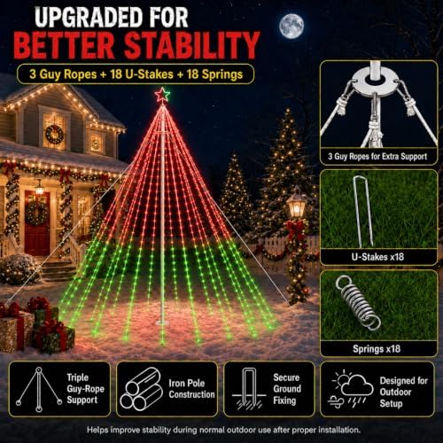 14FT Smart Outdoor Christmas Tree Lights, 542 RGB LEDs, App & Remote
